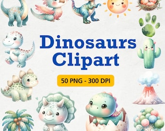 Watercolor Dinosaur Clipart Set: Baby Shower Decor (PNG)