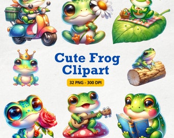 Cute Frog Clipart Bundle, Nursery Animal Graphics (Digital Download)