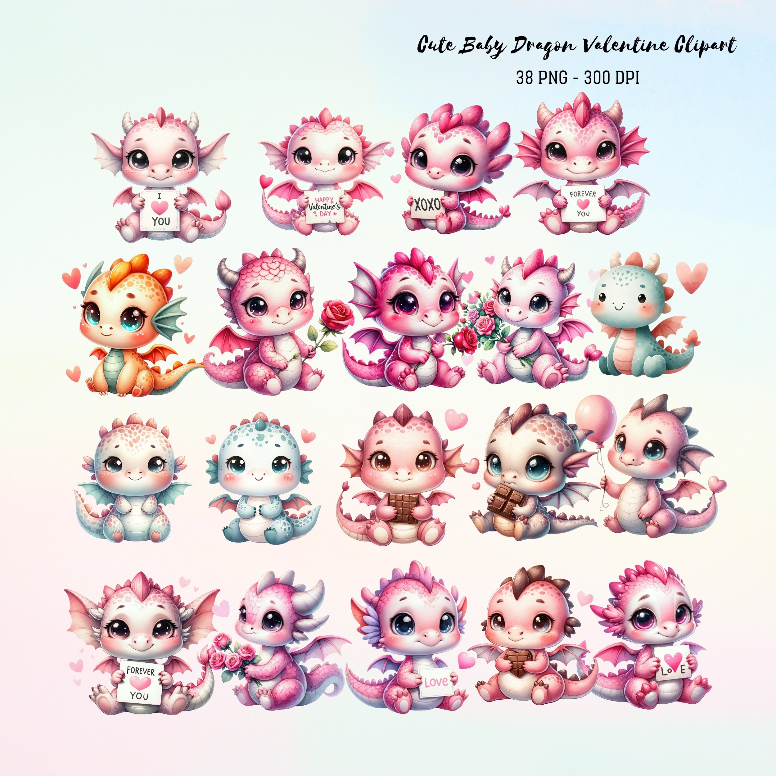 Cute Baby Dragon Valentine Clipart, Dragon Love PNG, Valentine ...