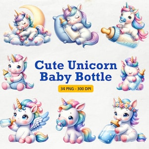 Baby Unicorn Clipart: Nursery Art, Baby Shower (PNG)
