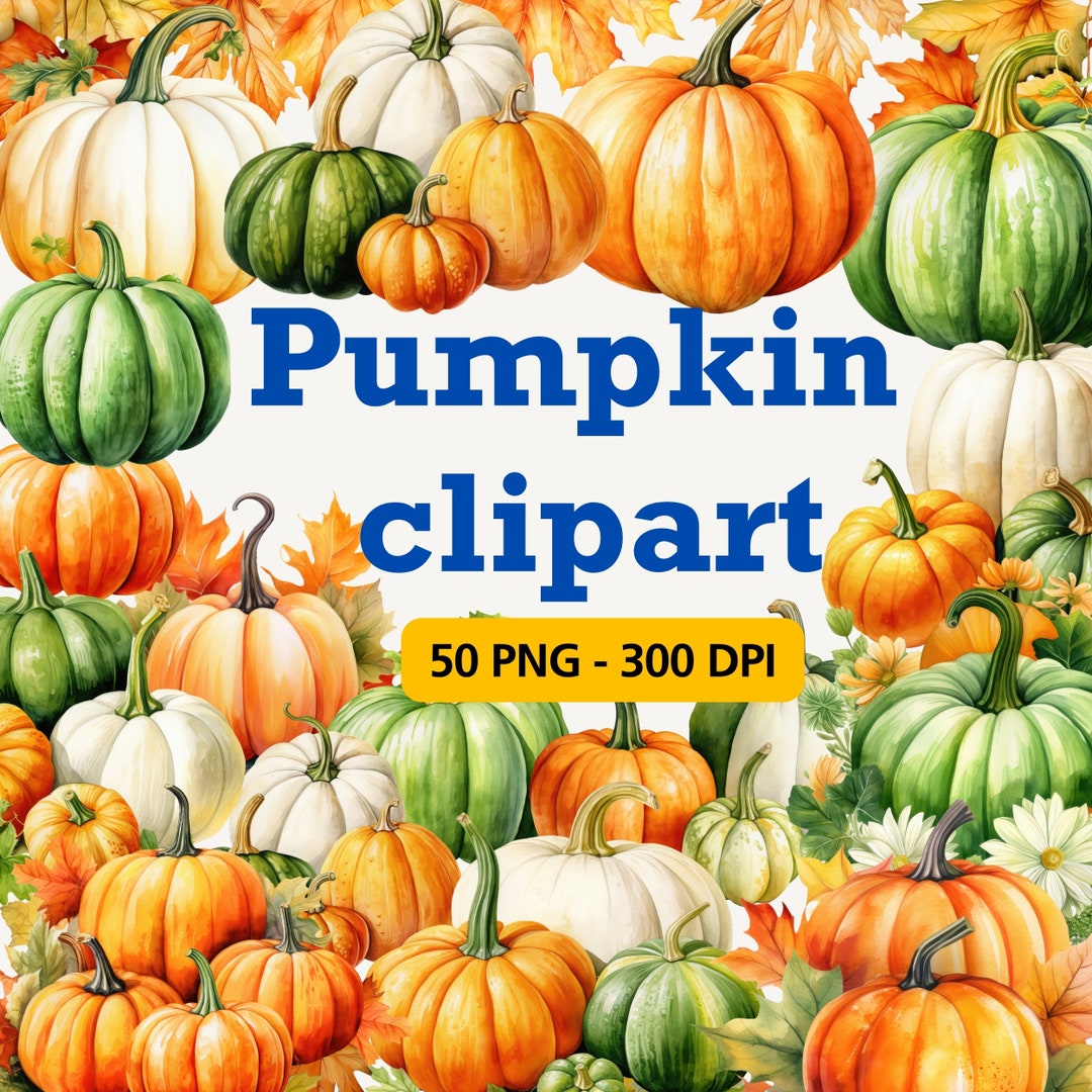Watercolor Pumpkin Clipart, Autumn Watercolor in PNG, Halloween Clipart ...