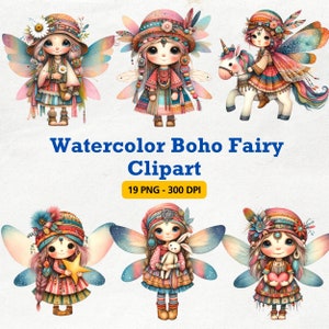 Watercolor Boho Fairy Clipart: Floral PNG Set (Digital Download)