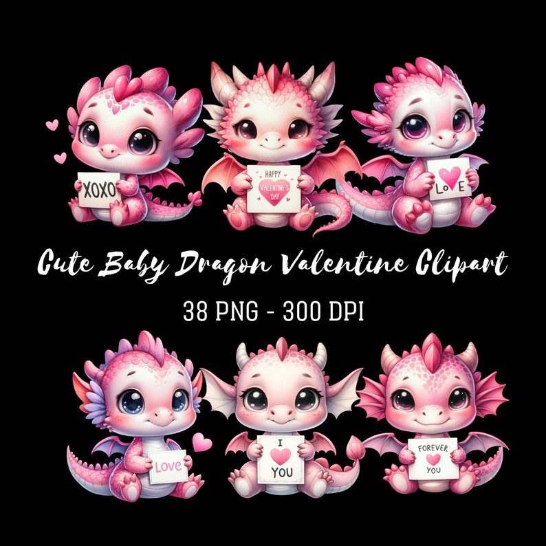 Cute Baby Dragon Valentine Clipart, Dragon Love PNG, Valentine ...