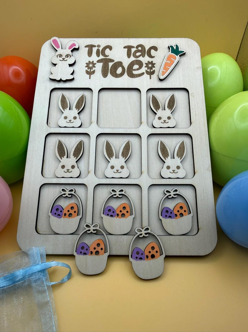 Easter Tic Tac Toe Hand-painted Board - Bunny and Basket Kids Basket ...