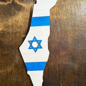 Israel Map Wall Art, Laser Cut Wood with Flag Inlay
