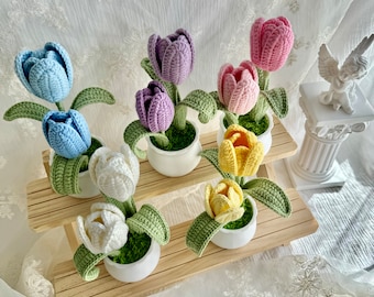 Crochet Tulips for Mother’s Day,office table decor,Wedding decor,Handcrafted yellow,Pink ,White,Blue,Purple Tulips for gift Registry