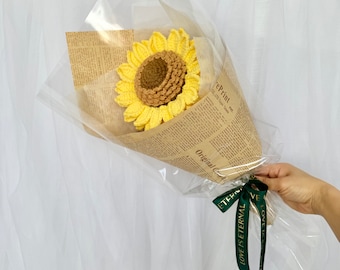 Crochet Sunflowers bouquets, Artificial Yellow Sunflower Bouquet for Mother‘s day gift