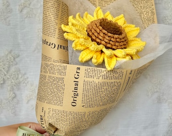 Crochet Sunflowers bouquets, Artificial Yellow Sunflower Bouquet for Mother‘s day gift