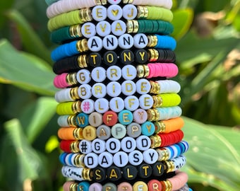 Custom Name Beaded Bracelet, Stacking Bracelet, Personalized Gift, Personalized Word Bracelet