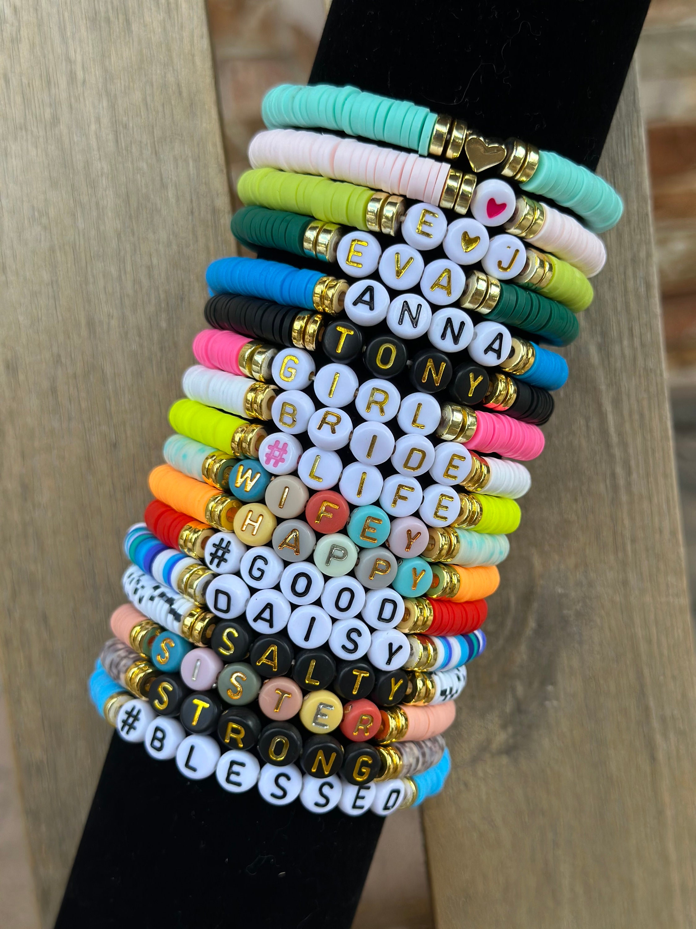 Personalized Custom Beaded Name Bracelets Custom Word Beaded Bracelets ...