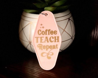 Coffee Motel Keychain, Retro Keychain, Cute Keychain, Gift Keychain, Hotel Keychain, Trendy Keychain, Car Accessories, Coffee Teach Repeat