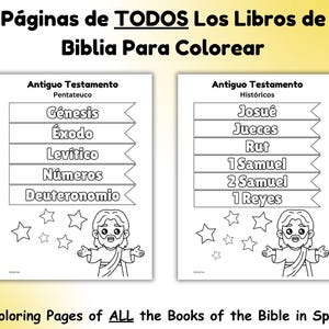 Livros de La Biblia para Colorear, Antigo Testamento, Nuevo Testamento, Livros da Bíblia em espanhol para crianças, Páginas para colorir para crianças.