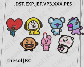 May include: Embroidered patches featuring various cartoon characters, including a pink bunny, a brown bear, a white bear, a blue koala, a yellow dog, and a blue horse. The patches are all in a cartoon style and have a variety of expressions.