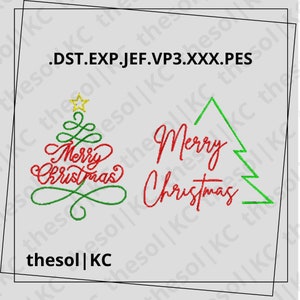 Può includere: Un design festivo con due auguri di "Buon Natale". Uno è una scrittura corsiva con un albero di Natale, e l'altro è un semplice contorno di albero. Il testo è in rosso e verde, con una stella d'oro sull'albero.