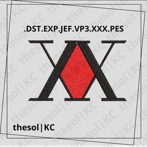 May include: Black and red embroidered patch with the letter "X" in a diamond shape. The text ".DST.EXP.JEF.VP3.XXX.PES" is visible at the top of the image.