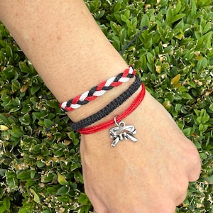 Silver martial arts belt charm bracelet stack • black, red and white • Taekwondo Hapkido Karate Jiu-jitsu Kung Fu Muay Thai Judo