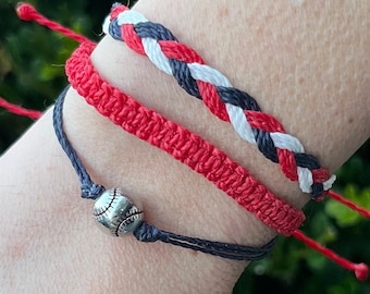 Angels Baseball Bracelet Stack: Macrame Braided Charm Bracelet