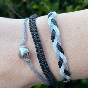 Chicago White Sox Bracelet Stack: Baseball Charm, Macrame Braided Cords