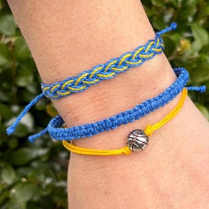 Silver basketball bracelet stack • Golden State Warriors themed jewelry • Blue • Gold