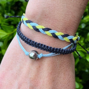 Tampa Bay Rays Baseball Bracelet Stack: Silver Bead Charm, Adjustable Cord