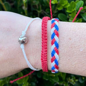 Phillies Baseball Bracelet Stack: Red, White & Blue Braided Macrame