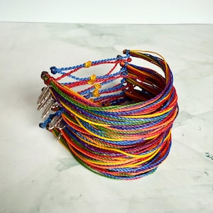 Rainbow Friendship Bracelets: Waxed Cord, Adjustable Slider, Party Favors