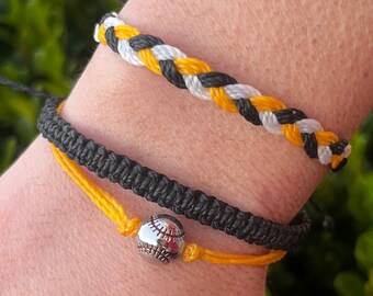 Pittsburgh Pirates Bracelet Stack: Baseball Charm, Macrame Braided Bracelet