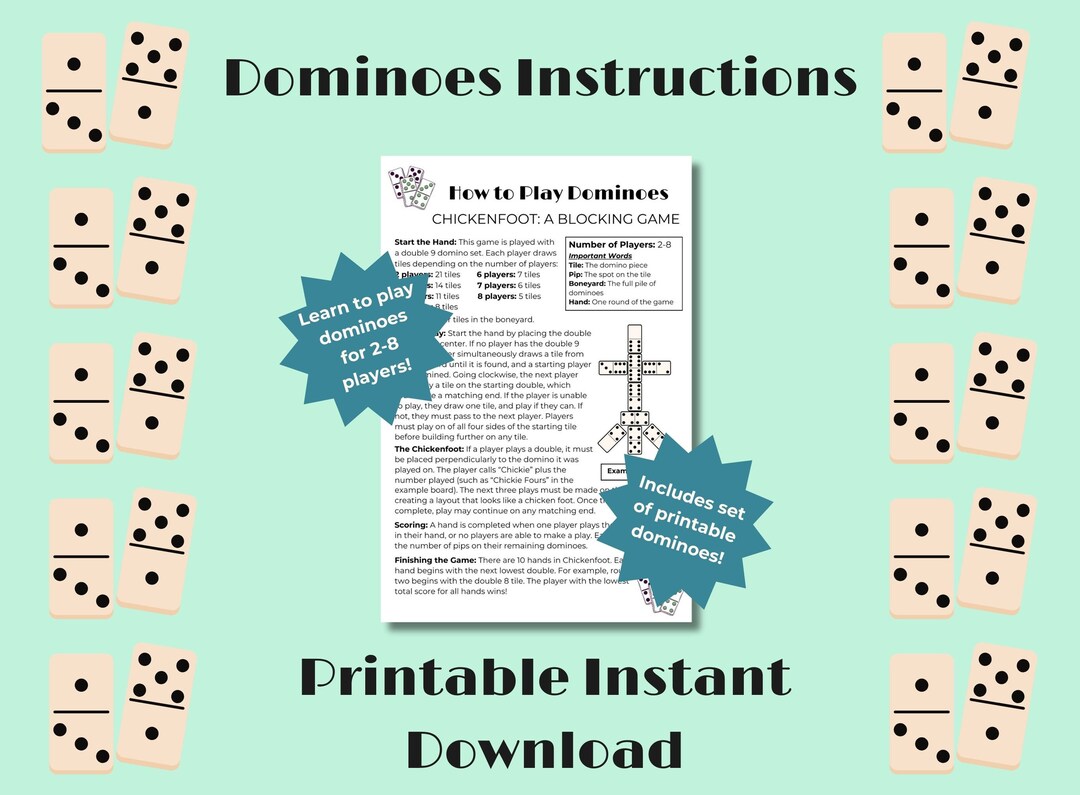 Domino Instructions Printable Digital Download How to Play - Etsy