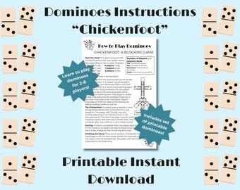 Domino Instructions Printable | Digital Download | How to Play Dominoes Chickenfoot