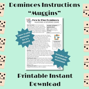 Domino Instructions Printable | Digital Download | How to Play Dominoes Muggins