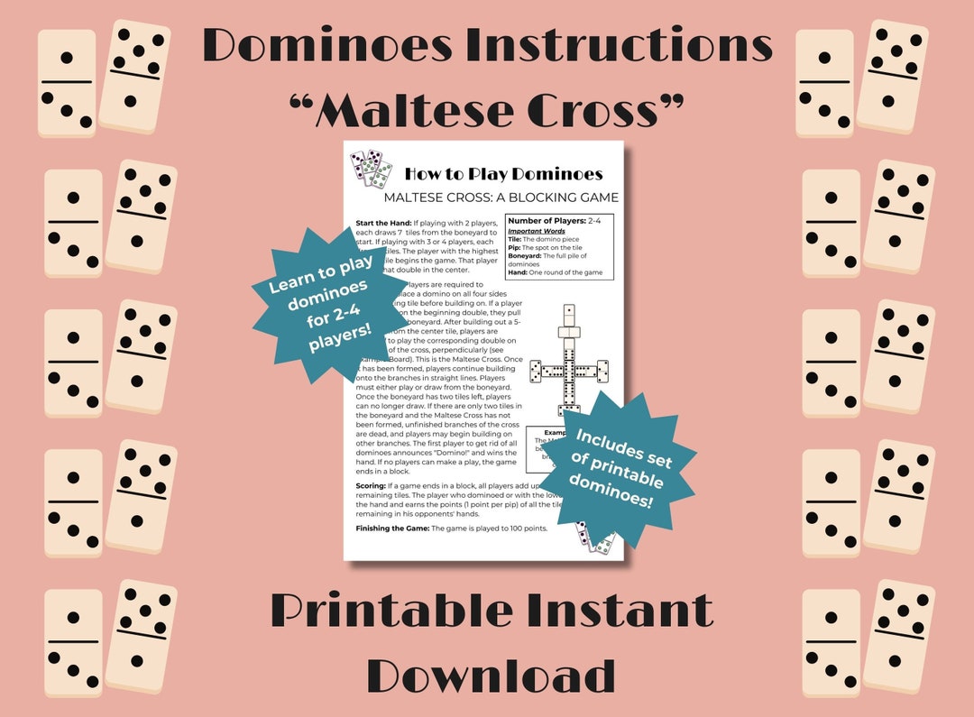 Domino Instructions Printable Digital Download How to Play Dominoes
