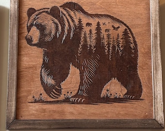 Engraved Wood Bear Wall Art