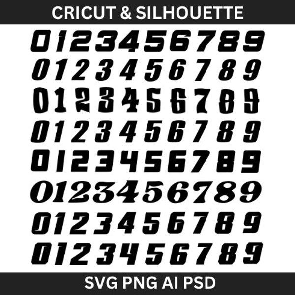 MX Dirt Track Racing Numbers SVG Font Bundle png ai psd