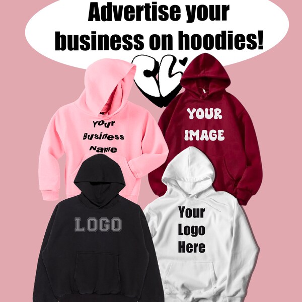 Personalised Hoody Made In Uk Hand Printed Hoodie Your Logo Or Text baggy fit - unisex jumper - Gift idea New Business Start Up Branding