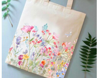 Wildflower Cutting Tote Bags - Watercolour, Pressed Flowers, Water Colour, Grasses, Watercolor Illustration Totes