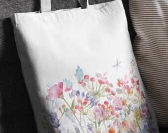 Wildflower Cutting Tote Bags - Watercolour, Pressed Flowers, Water Colour, Grasses, Watercolor Illustration Totes