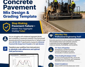 ACI 325.14R-17 Concrete Pavement Mix Design Template – Aggregate Grading Excel Tool (Digital Download)