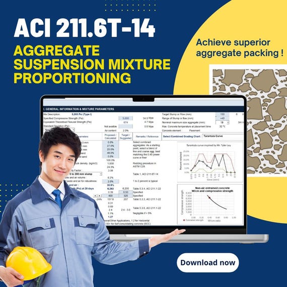 ACI 211.6T-14 Aggregate Suspension Concrete Mix Design Spreadsheet (SI Units)