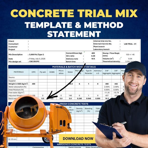 Concrete Trial Mix Template, Method Statement (ACI, ASTM)
