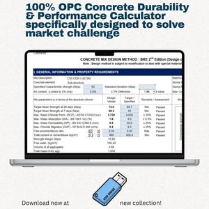 Concrete Durability and Strength Calculator Spreadsheet: BRE 2nd Edition (Excel Tool)