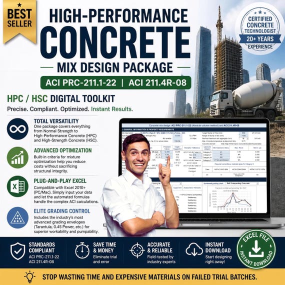 High Performance Concrete Mix Design Package: ACI PRC-211.1-22, ACI 211.4R-08