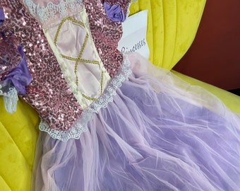 Costume de princesse de filles pour le cosplay de princesse de Raiponce, habillage de princesse pour la fête d'anniversaire de Raiponce, filles de princesse de Raiponce pour l'enfant en bas âge