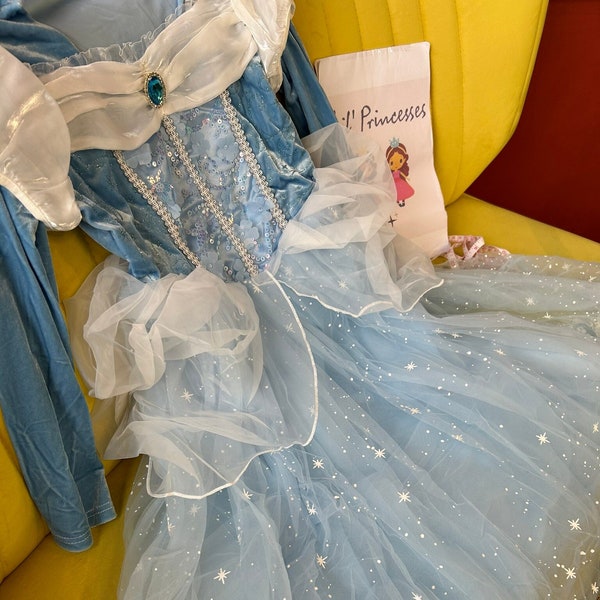 Princess Girls Cinderella Costume for Cinderella Cosplay, Princess Girls Dress for Cinderella Birthday Party and Cinderella Girls Dress up