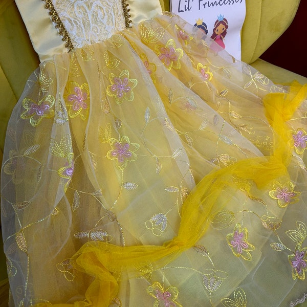 Belle Princesse Filles Costume pour Belle Habillage, Princesse Belle Filles Cosplay Costume pour Belle Déguisement Fête D'anniversaire, Belle Habillage