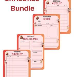 Paquete navideño: Tareas, plan de comidas, recetas, lista de regalos. Hojas de planificación imprimibles, descarga instantánea, lista de verificación navideña, tarjeta de recetas.