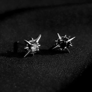 Goth Pointed Cross Star Irregular Shaped Studs Punk Earrings Black and White Clear Stone For men and women