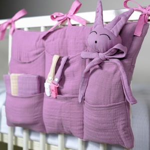 D.Rose Muslin 6 pocket crib organizer, Wall store for nursery, Baby cot hanging storage for toys, accessories, diapers, bedside diaper caddy