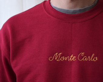 crewneck sweatshirt with custom wool-thread embroidery