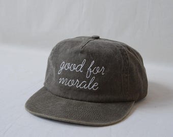 washed cotton field trip hat with custom bean-stitch wool-thread embroidery