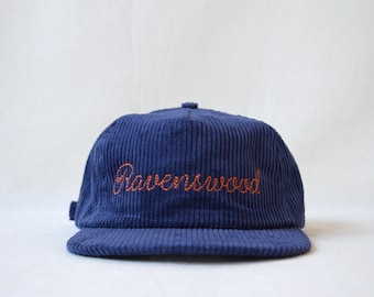 corduroy field trip hat with custom bean-stitch wool-thread embroidery